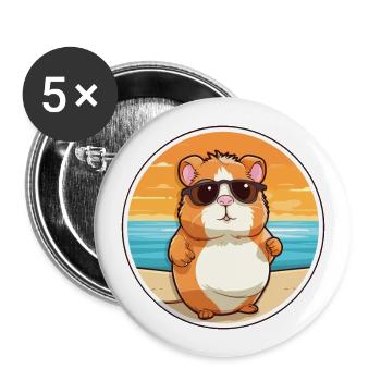 Hamster Lustige Karikatur Kawaii Strand Illustration - Buttons groß 56 mm (5er Pack) - Weiß - Vorne