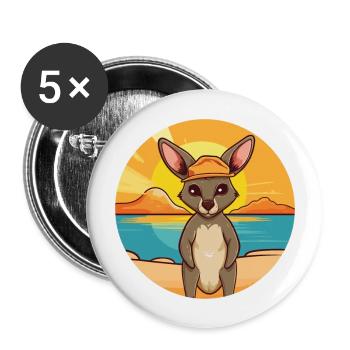 Kangourou Drôle de dessin animé Kawaii Beach Illustration - Lot de 5 grands badges (56 mm) - blanc - Devant