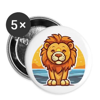 Lion drôle de dessin animé Kawaii Beach Illustration - Lot de 5 grands badges (56 mm) - blanc - Devant