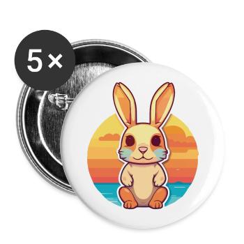 Hase lustige Karikatur Kawaii Strand Illustration - Buttons groß 56 mm (5er Pack) - Weiß - Vorne