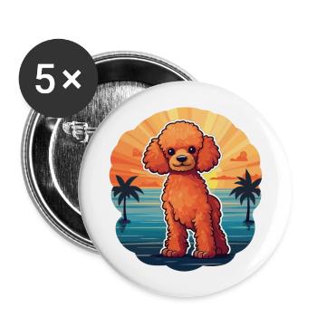Pudel Hund Lustige Karikatur Kawaii Strand Illustration - Buttons groß 56 mm (5er Pack) - Weiß - Vorne