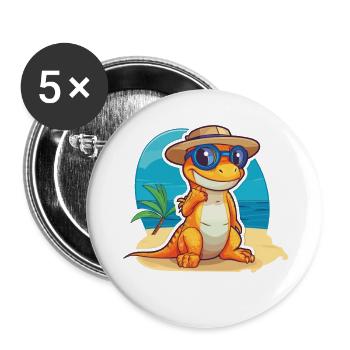 Lizard Funny Cartoon Kawaii Beach Illustration - Buttons large 2.2''/56 mm (5-pack) - white - Front
