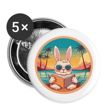 Hase Niedlich Lustige Karikatur Kawaii Buch Strand - Buttons groß 56 mm (5er Pack) - Weiß - Vorne