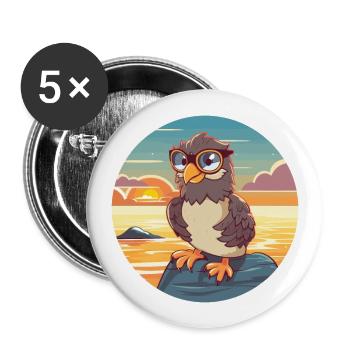 Eagle Cute Funny Cartoon Kawaii Book Beach - Buttons large 2.2''/56 mm (5-pack) - white - Front