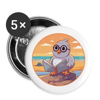 Colombe Mignon Drôle Dessin Animé Kawaii Livre Plage - Lot de 5 grands badges (56 mm) - blanc - Devant