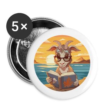 Chèvre Mignon Drôle Dessin Animé Kawaii Livre Plage - Lot de 5 grands badges (56 mm) - blanc - Devant