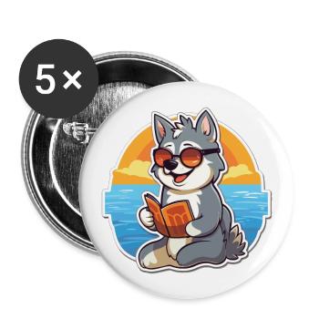 Husky Chien Mignon Drôle Dessin Animé Kawaii Livre Plage - Lot de 5 grands badges (56 mm) - blanc - Devant