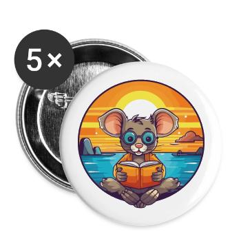 Maus Niedliche Lustige Karikatur Kawaii Buch Strand - Buttons groß 56 mm (5er Pack) - Weiß - Vorne