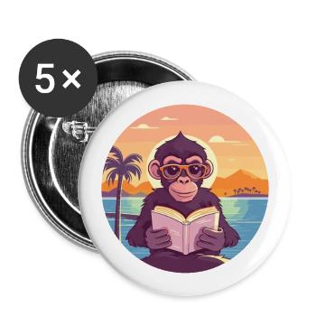 Affe Niedliche Lustige Karikatur Kawaii Buch Strand - Buttons groß 56 mm (5er Pack) - Weiß - Vorne