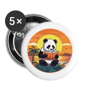 Panda Mignon Drôle Dessin Animé Kawaii Livre Plage - Lot de 5 grands badges (56 mm) - blanc - Devant