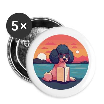 Poodle Cute Funny Cartoon Kawaii Book Beach - Buttons large 2.2''/56 mm (5-pack) - white - Front