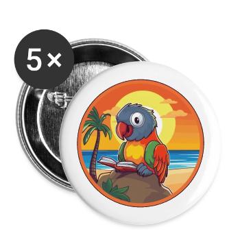 Perroquet Mignon Drôle Dessin Animé Kawaii Livre Plage - Lot de 5 grands badges (56 mm) - blanc - Devant