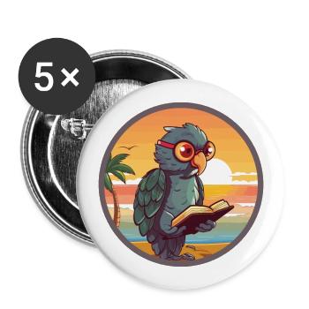 Perroquet Mignon Drôle Dessin Animé Kawaii Livre Plage - Lot de 5 grands badges (56 mm) - blanc - Devant