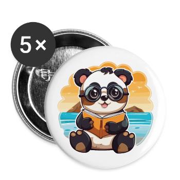 Panda Mignon Drôle Dessin Animé Kawaii Livre Plage - Lot de 5 grands badges (56 mm) - blanc - Devant