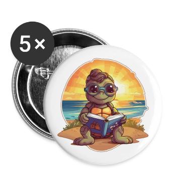 Turtle Cute Funny Cartoon Kawaii Book Beach - Buttons large 2.2''/56 mm (5-pack) - white - Front