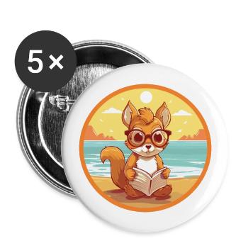 Squirrel Cute Funny Cartoon Kawaii Book Beach - Buttons large 2.2''/56 mm (5-pack) - white - Front