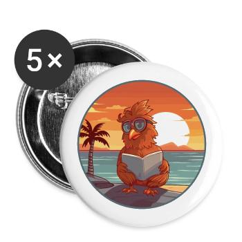 Hahn Niedlich Lustige Karikatur Kawaii Buch Strand - Buttons groß 56 mm (5er Pack) - Weiß - Vorne