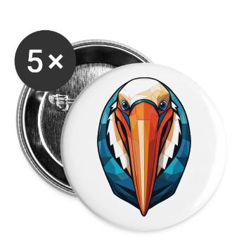 Pelikan-Vogel Buntes Aquarell Tier Cartoon - Buttons groß 56 mm (5er Pack) - Weiß - Vorne