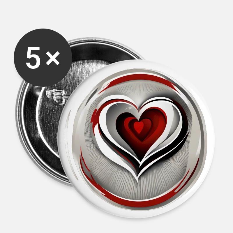 Hearts in the heart - Buttons large 2.2''/56 mm (5-pack) - white