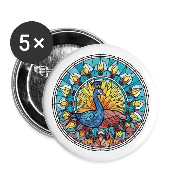 Paon aquarelle colorée Illustration animale - Lot de 5 grands badges (56 mm) - blanc - Devant