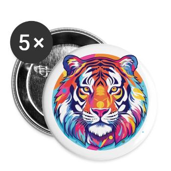 Tiger Buntes Aquarell Tier Haustier Illustration - Buttons groß 56 mm (5er Pack) - Weiß - Vorne
