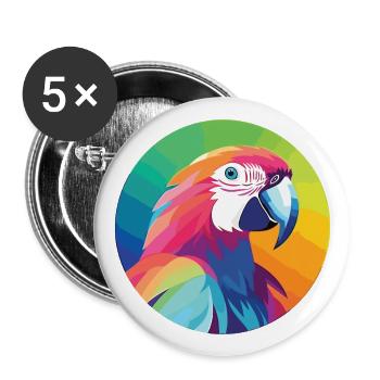 Papagei buntes Aquarell Tier Haustier Illustration - Buttons groß 56 mm (5er Pack) - Weiß - Vorne