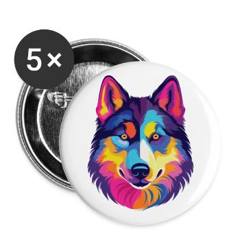 Husky Dog Aquarelle Colorée Animal Illustration - Lot de 5 grands badges (56 mm) - blanc - Devant