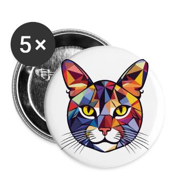 American Shorthair Cat Colorful Watercolor Cartoon - Buttons large 2.2''/56 mm (5-pack) - white - Front