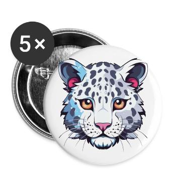 Léopard des neiges bébé chat coloré dessin animé aquarelle - Lot de 5 grands badges (56 mm) - blanc - Devant