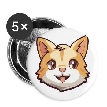 American Polydactyl Cat Cartoon Watercolor Clipart - Buttons large 2.2''/56 mm (5-pack) - white - Front