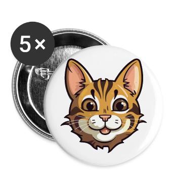 Bengal Katze Cartoon Aquarell Illustration - Buttons groß 56 mm (5er Pack) - Weiß - Vorne