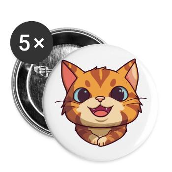 German Rex Cat Cartoon Watercolor Illustration - Buttons large 2.2''/56 mm (5-pack) - white - Front