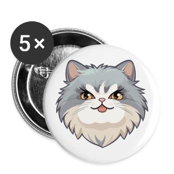British Longhair Cat Cartoon Watercolor Clipart - Buttons large 2.2''/56 mm (5-pack) - white - Front