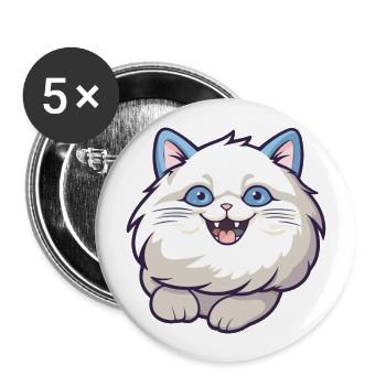 Ragdoll Katze Cartoon Aquarell Illustration - Buttons groß 56 mm (5er Pack) - Weiß - Vorne