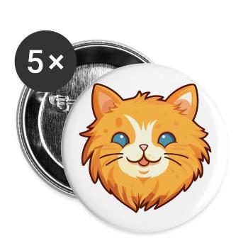 Ginger Longhair Cat Cartoon Watercolor Clipart - Buttons large 2.2''/56 mm (5-pack) - white - Front