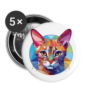 Somali Shorthair Cat Coloré Aquarelle Dessin Animé - Lot de 5 grands badges (56 mm) - blanc - Devant