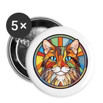 American Bobtail Cat Colorful Watercolor Cartoon - Buttons large 2.2''/56 mm (5-pack) - white - Front