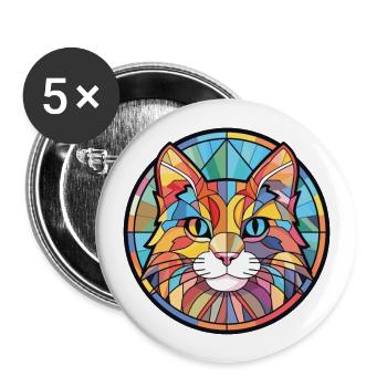American Bobtail Cat Colorful Watercolor Cartoon - Buttons large 2.2''/56 mm (5-pack) - white - Front