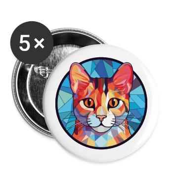 American Shorthair Cat Colorful Watercolor Cartoon - Buttons large 2.2''/56 mm (5-pack) - white - Front