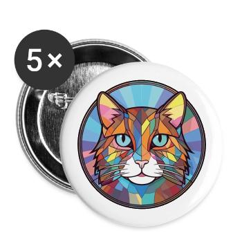 Domestic Cat Colorful Watercolor Pet Illustration - Buttons large 2.2''/56 mm (5-pack) - white - Front