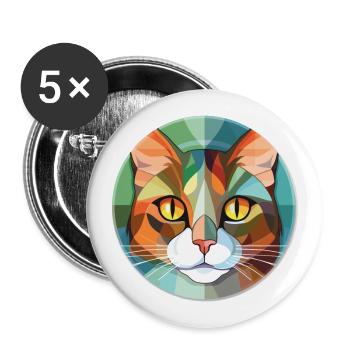 Verdünnte Calico-Katze Bunte Aquarell-Illustration - Buttons groß 56 mm (5er Pack) - Weiß - Vorne