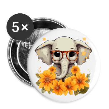 elefant sonnenblume - Buttons groß 56 mm (5er Pack) - Weiß - Vorne