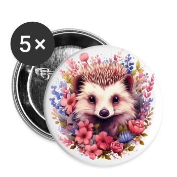 Igel cottagecore - Buttons groß 56 mm (5er Pack) - Weiß - Vorne