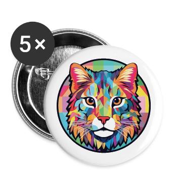 Australische gefleckte Nebelkatze buntes Aquarell - Buttons groß 56 mm (5er Pack) - Weiß - Vorne