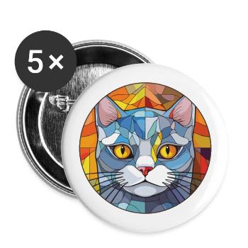 Chat d’argent britannique coloré aquarelle pour animaux de compagnie Cartoon - Lot de 5 grands badges (56 mm) - blanc - Devant