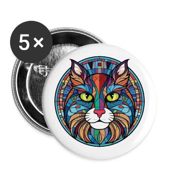 Norwegian Forest Cat Colorful Watercolor Cartoon - Buttons large 2.2''/56 mm (5-pack) - white - Front