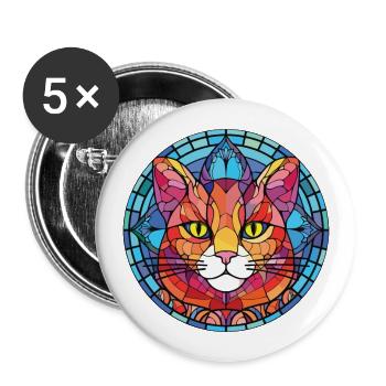 Khao Manee Cat Colorful Watercolor Illustration - Buttons large 2.2''/56 mm (5-pack) - white - Front