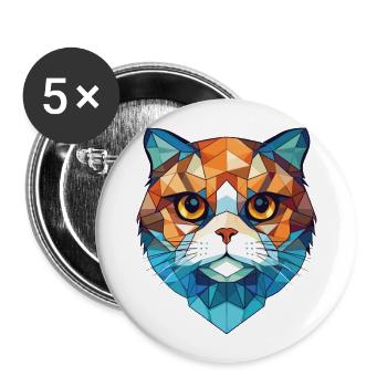 Scottish Fold Cat Bunte Aquarell-Illustration - Buttons groß 56 mm (5er Pack) - Weiß - Vorne