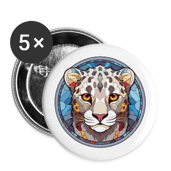 Léopard des neiges bébé chat coloré dessin animé aquarelle - Lot de 5 grands badges (56 mm) - blanc - Devant