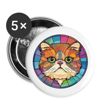 Chat exotique à poil court coloré dessin animé aquarelle - Lot de 5 grands badges (56 mm) - blanc - Devant